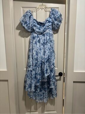 Abercrombie & Fitch Light Blue Floral High-Low Puff Sleeve Dress